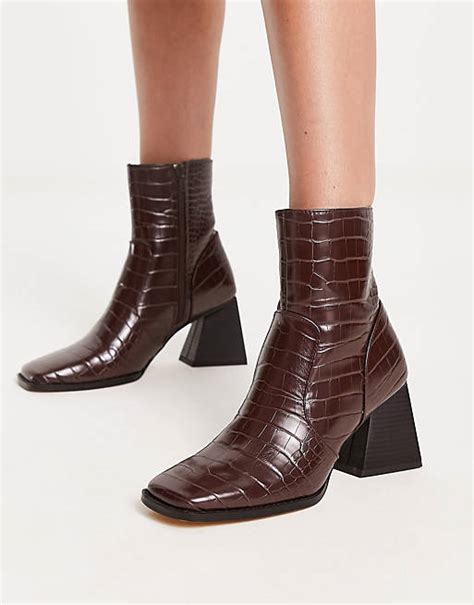 croc brown boots|brown croc mid heel boots.